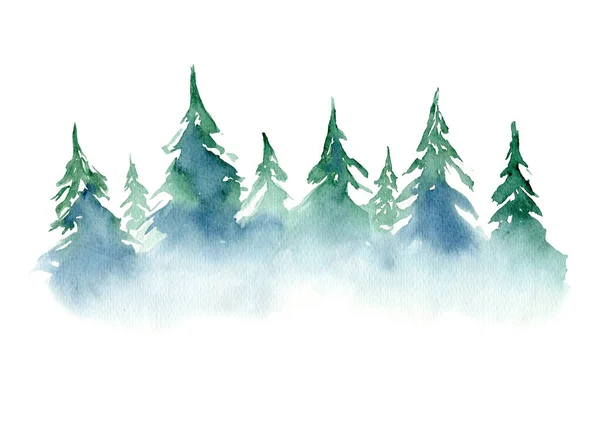 Акварельный фон с хвойными деревьями — стоковое фото