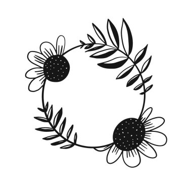Cute vector doodle black outline floral frame