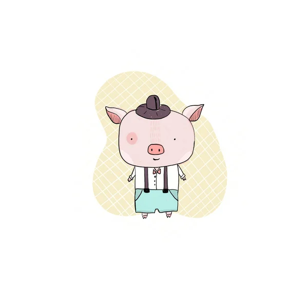 Cute sketch hand drawn color pig illustration — Stock Photo, Image