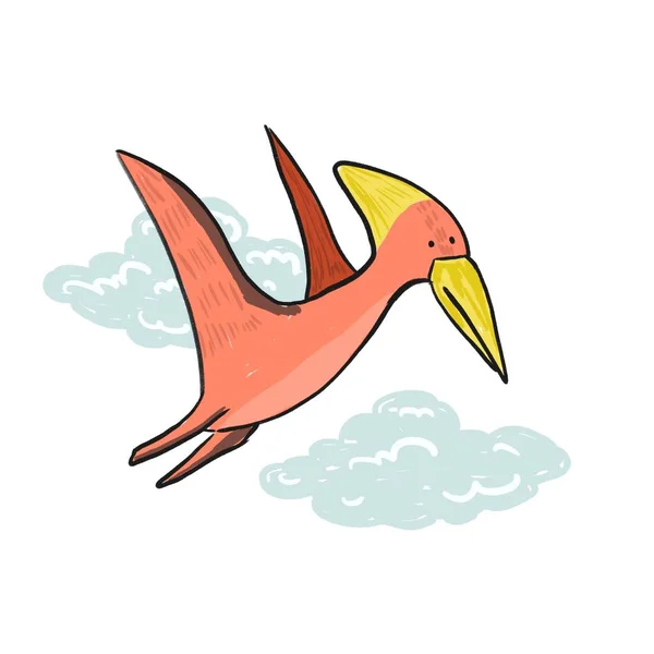 Roztomilé ručně kreslené barvy pteranodon ilustrace — Stock fotografie