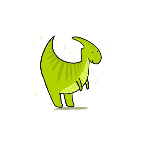 Roztomilý ručně kreslený zelený parasaurolophus ilustrace — Stock fotografie
