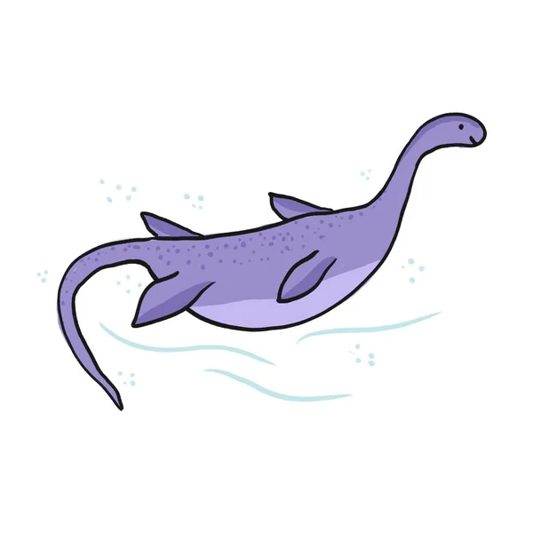 Cute hand drawn purple plesiosaurus illustration — Stock Photo, Image