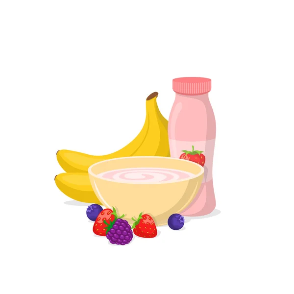 Yogurt and fruits. — Stock Vector