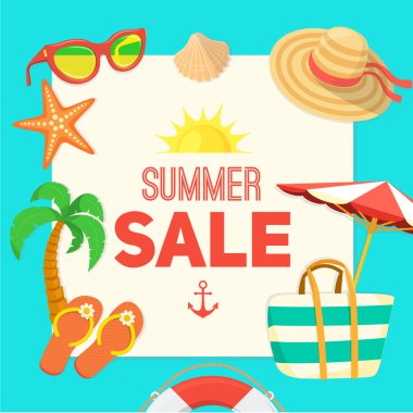 Deniz kıyısında ve yüzme aksesuarları.