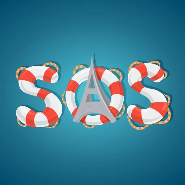 SOS word lifebuoy style. — Stock Vector