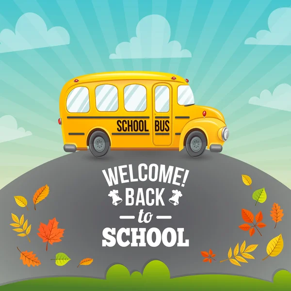 Autobus scolaire et texte d'accueil . — Image vectorielle
