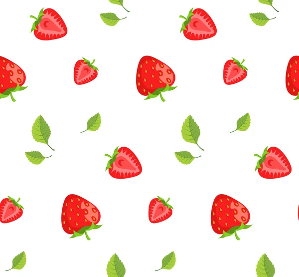 Erdbeeren und grüne Blätter Hintergrund. — Stockvektor