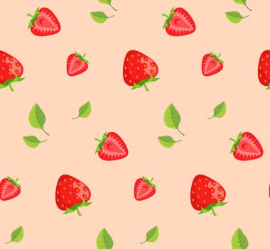 Çilek ve yeşil yaprakları arka plan.