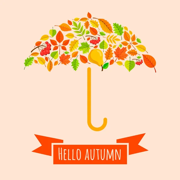 Umbrella from fall leaves. — Stock Vector