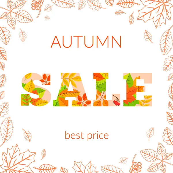 Barevné podzimní listí a prodej text. — Stockový vektor