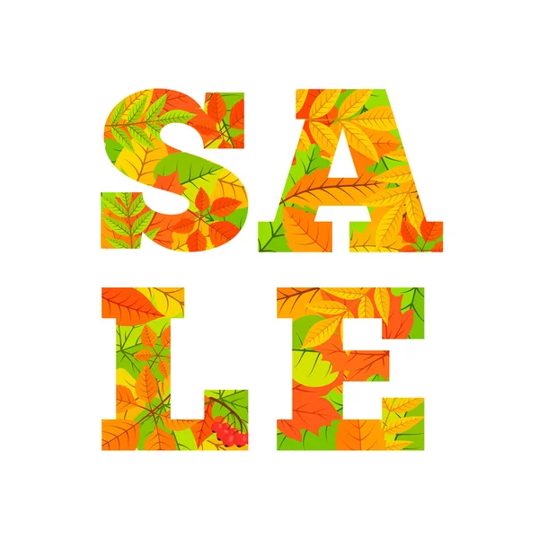 Mot de vente de feuilles colorées . — Image vectorielle
