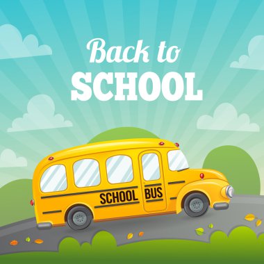 Sarı okul otobüsü ve metin.