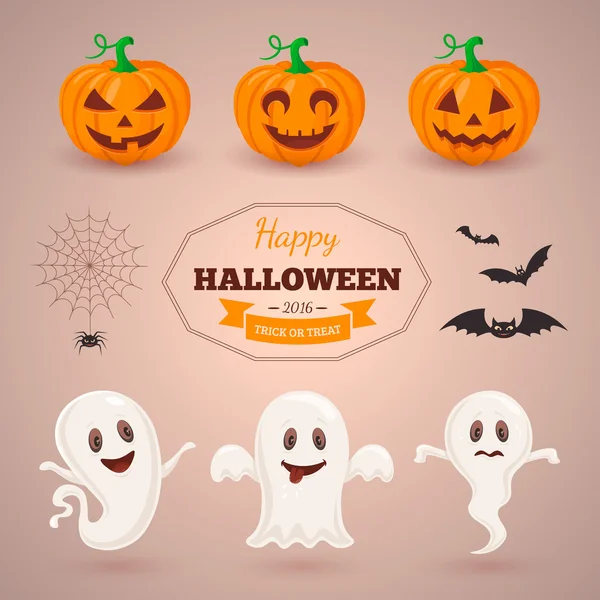 Fantasmas calabazas y murciélagos . — Vector de stock