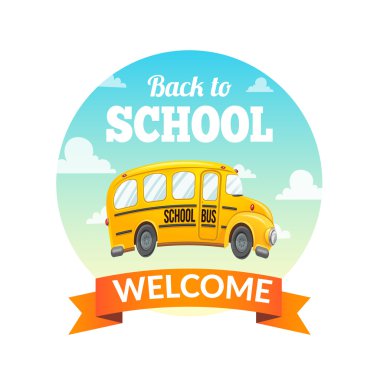 Sarı okul otobüsü ve metin.