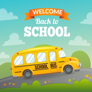 Sarı okul otobüsü ve metin.