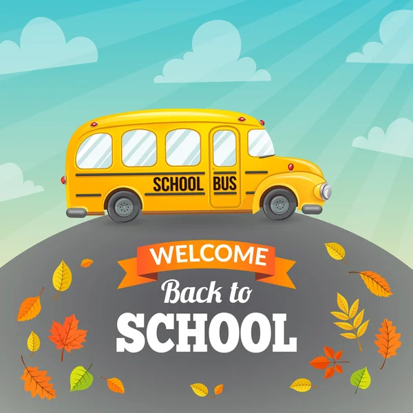 Sarı okul otobüsü ve metin. — Stok Vektör
