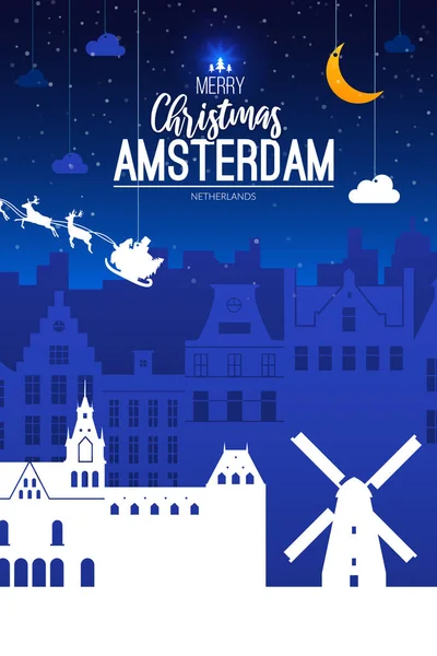 Amsterdam, Netherlands.Christmas holiday background — 스톡 벡터