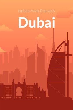 Dubai, BAE 'nin ünlü şehir manzarası arka planı.