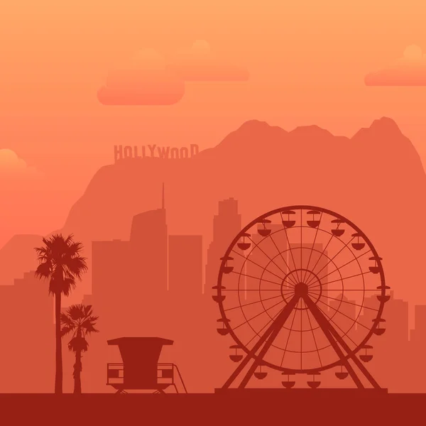 Los Angeles, USA famous city scape background. — Stock Vector