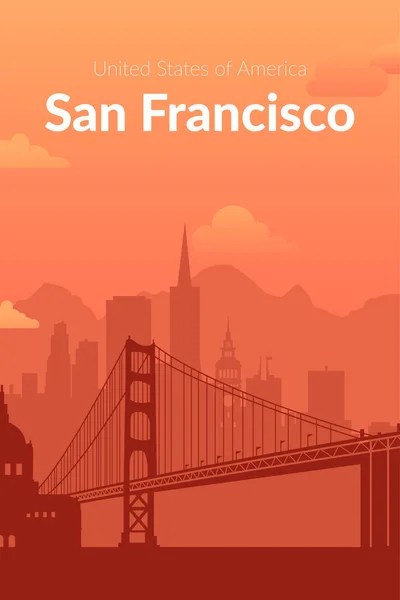 San Francisco, États-Unis célèbre paysage urbain. — Image vectorielle