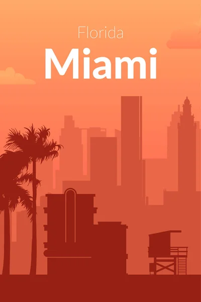 迈阿密，美国著名的城市景观背景. — 图库矢量图片
