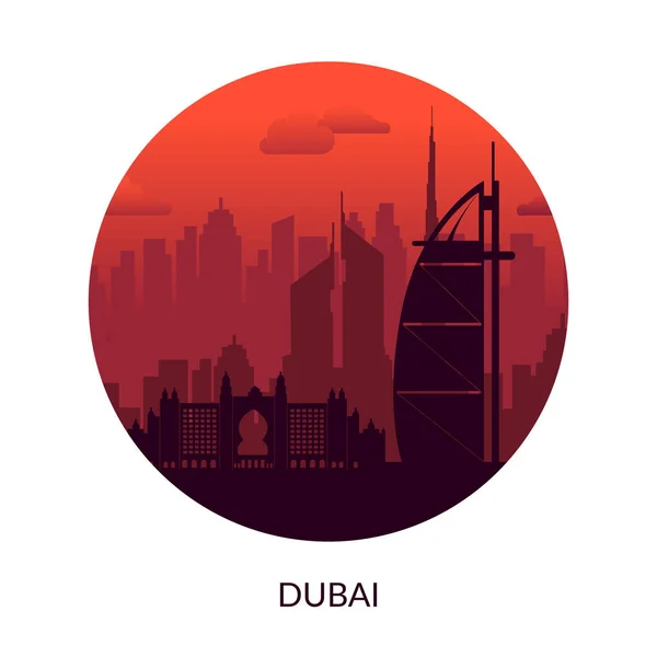 Dubai, Verenigde Arabische Emiraten beroemde stad uitzicht achtergrond. — Stockvector