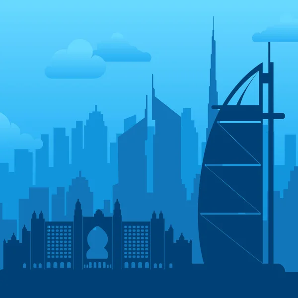 Dubai, Arabiemiirikunnat kuuluisa kaupunkinäkymä tausta. — vektorikuva
