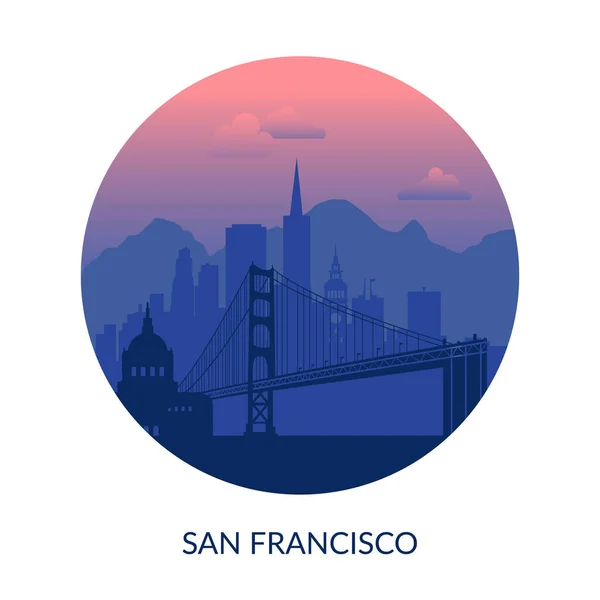 San Francisco, USA famous city scape background. — Stock Vector