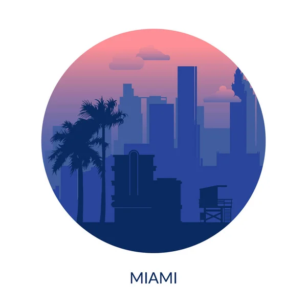 Miami, Amerikai Egyesült Államok híres városkép kilátás háttér. — Stock Vector