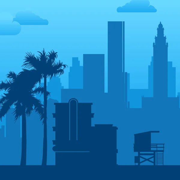 Miami, États-Unis célèbre paysage de ville vue arrière-plan. — Image vectorielle
