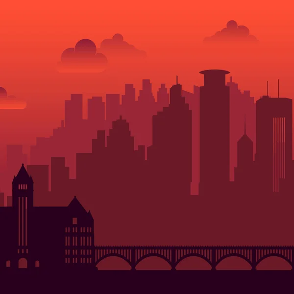 Minneapolis, EE.UU. famoso paisaje de la ciudad vista fondo. — Vector de stock