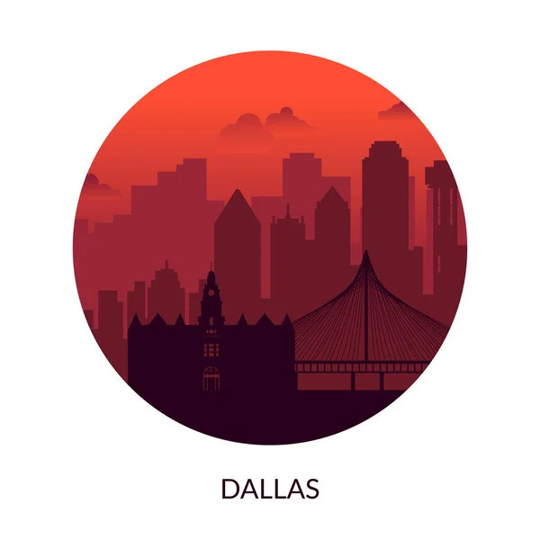 Dallas, Stati Uniti d'America famosa città paesaggio vista sfondo. — Vettoriale Stock