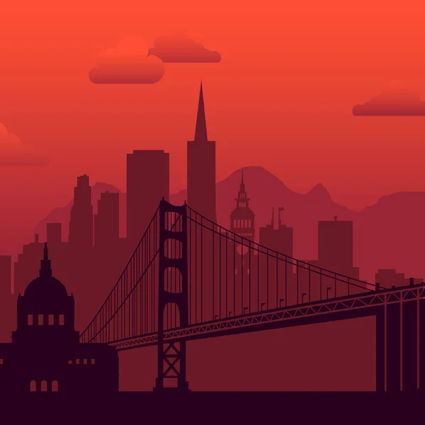 San Francisco, USA famous city scape background. — Stock Vector