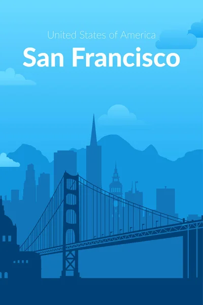 San Francisco, USA famous city scape background. — Stock Vector