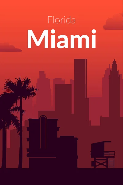 Miami, USA slavné město krajina pohled pozadí. — Stockový vektor