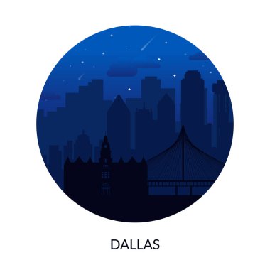 Dallas, ABD 'nin ünlü şehir manzarası arka planı.