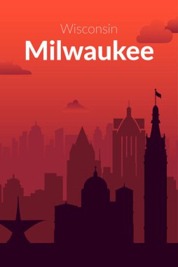Milwaukee, ABD 'nin ünlü şehir manzarası arka planı.