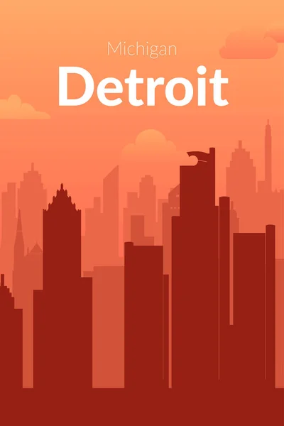 Detroit, Amerikai Egyesült Államok híres városkép kilátás háttér. — Stock Vector