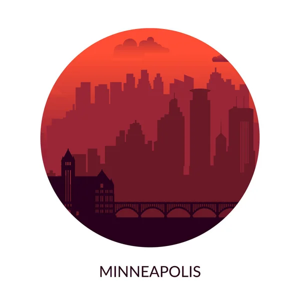 Minneapolis, USA slavné město krajina pohled pozadí. — Stockový vektor