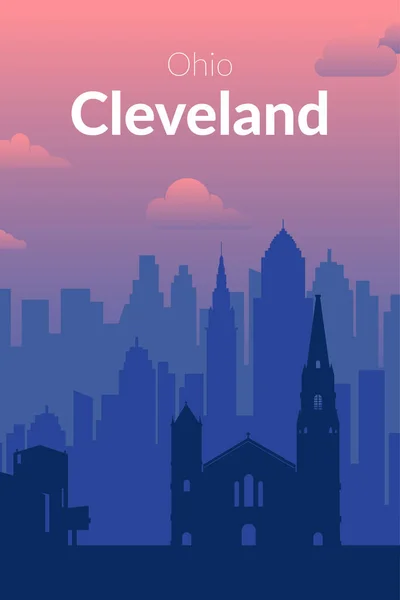 Cleveland, USA berühmte Stadtansichten Hintergrund. — Stockvektor