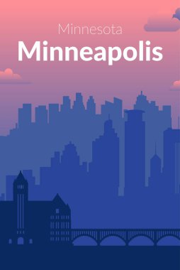 Minneapolis, ABD 'nin ünlü şehir manzaralı arka planı.
