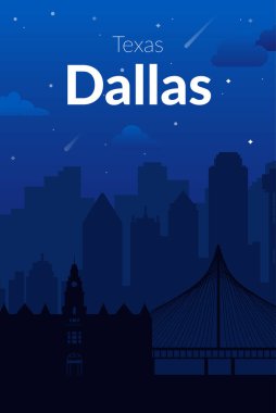 Dallas, ABD 'nin ünlü şehir manzarası arka planı.