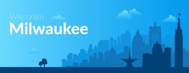 Milwaukee, ABD 'nin ünlü şehir manzarası arka planı.