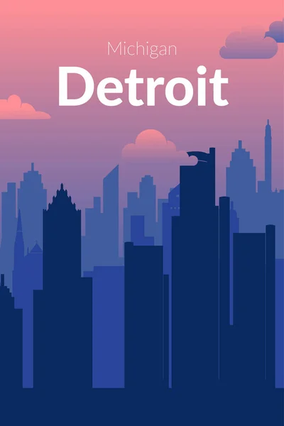 Detroit, USA famous city scape view background. — Stock Vector