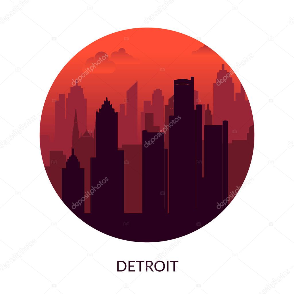 Detroit, USA famous city scape view background.