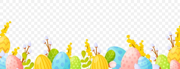 Easter eggs and flowers on transparent background. — Stock Vector