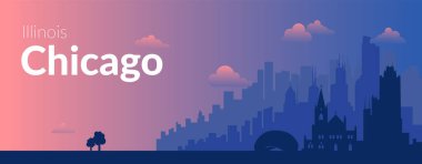 Chicago, ABD 'nin ünlü şehir manzarası arka planı.