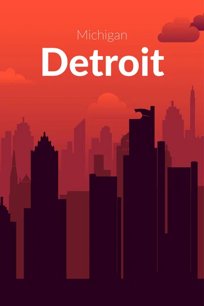 Detroit, USA famous city scape view background. — Stock Vector
