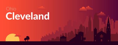 Cleveland, ABD 'nin ünlü şehir manzarası arka planı.
