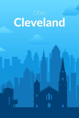 Cleveland, ABD 'nin ünlü şehir manzarası arka planı.
